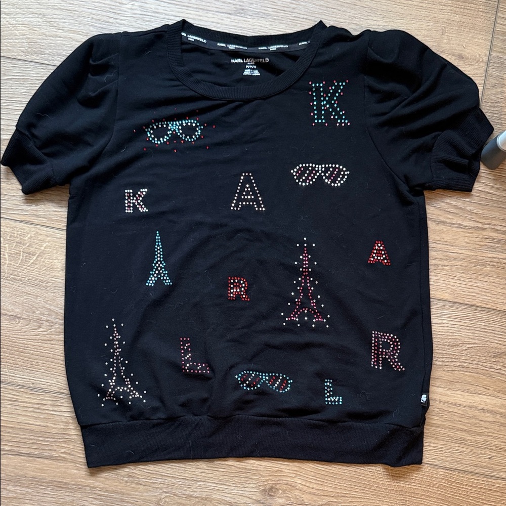 Karl Lagerfeld Black Kids Tee with Colorful Embellishments